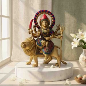 Vedas Brass Durga Statue Big with Stonework Idol & Figurine Showpiece