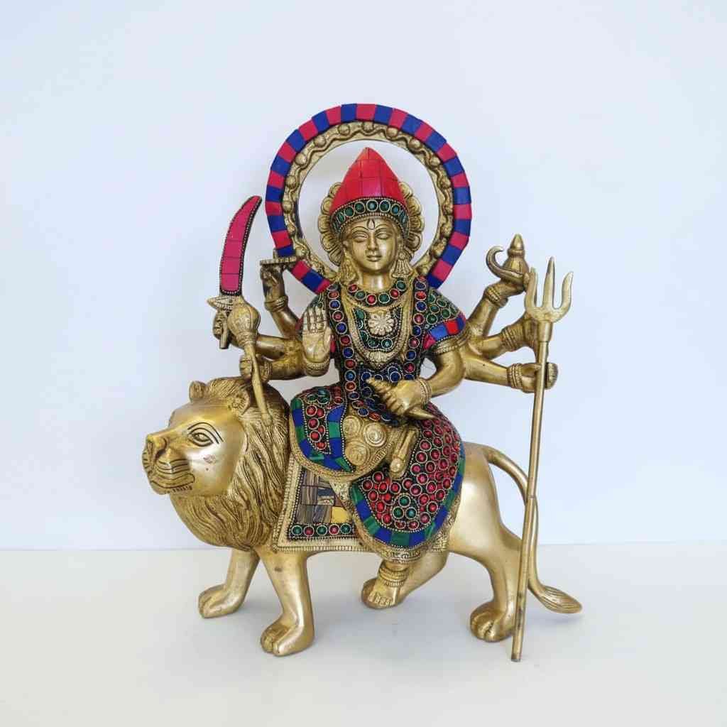 Vedas Brass Durga Statue Big with Stonework Idol & Figurine Showpiece - Image 4