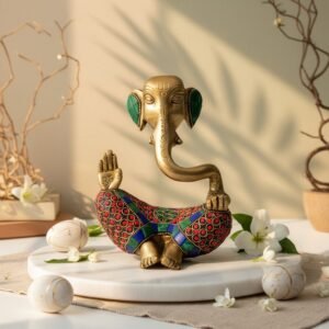 Vedas Brass Abstract Ganesha with Stonework Idol & Figurine Showpiece