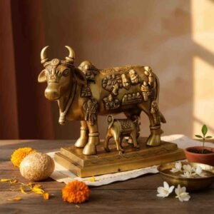 Vedas Brass Kamdheu Cow Idol & Figurine Showpiece