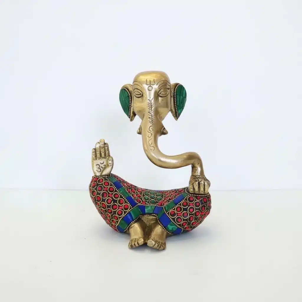 Vedas Brass Abstract Ganesha with Stonework Idol & Figurine Showpiece - Image 4