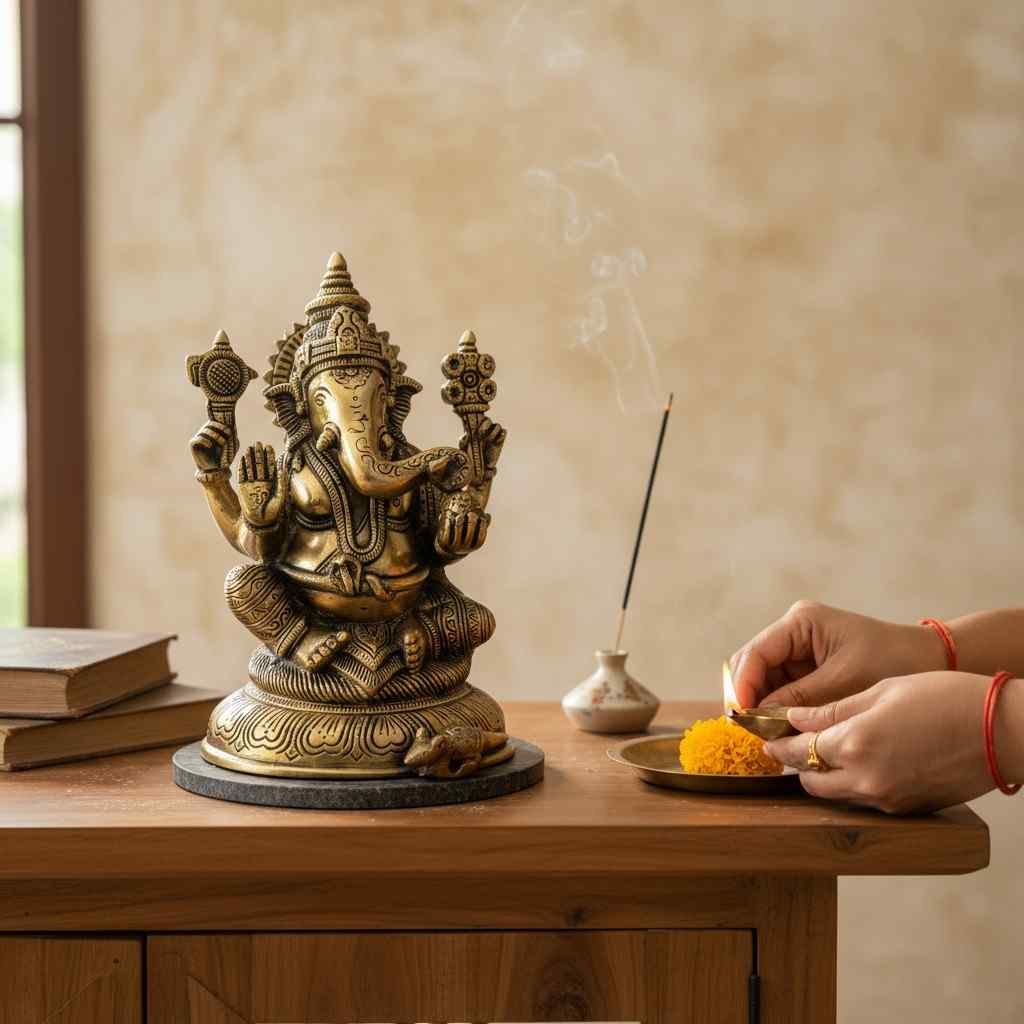 Vedas Brass Ganesha Big Idol & Figurine Showpiece - Image 2