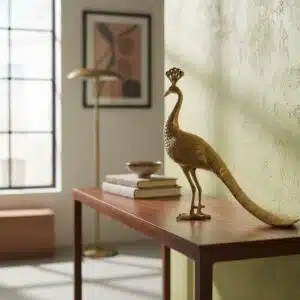 Vedas Alu Gold Peacock Figurine Showpiece Table Decor