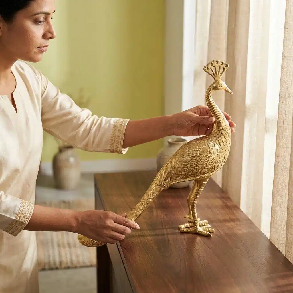 Vedas Alu Gold Peacock Figurine Showpiece Table Decor - Image 2