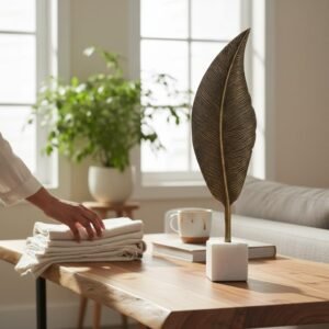 Vedas Alu Gold Leaf/1 with Marble Base Figurine Showpiece Table Decor