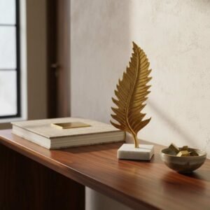 Vedas Alu Gold Leaf/3 with Marble Base Figurine Showpiece Table Decor