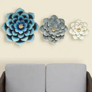 Metal Multicolor Vedas Flower Set Wall Decor (Set of 3)