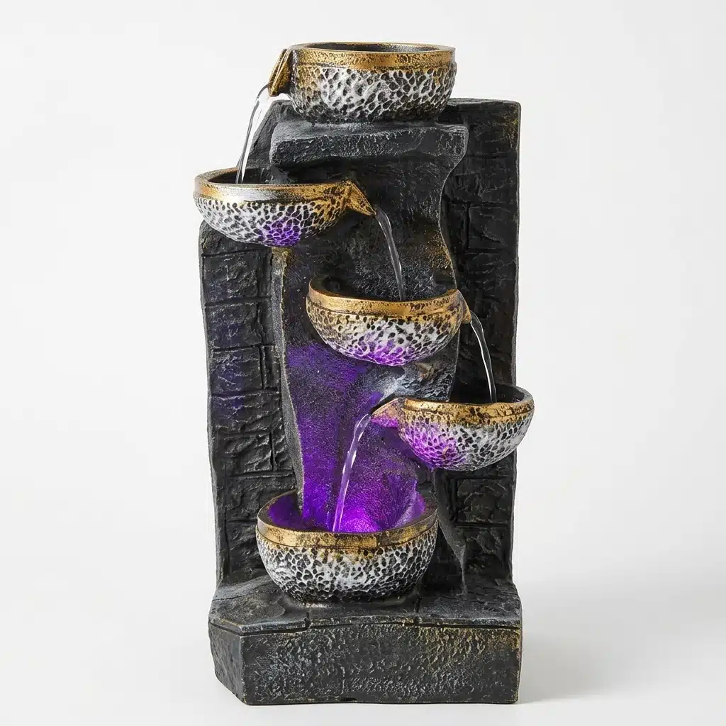 LED Indoor Zen Water Fountain with Cascading Bowls for Home Decor - Image 4