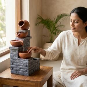 Indoor Tabletop Water Fountain – Tiered Pot Design, Relaxing Mini Waterfall for Home, Office, Desk Decor, Zen Meditation Fountain