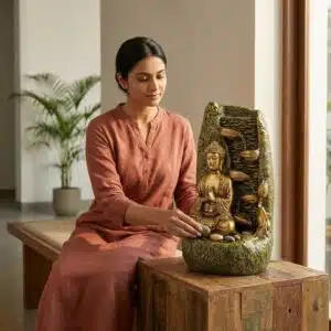 Meditating Buddha Water Fountain Indoor – Decorative Tabletop Fountain | Zen Home Decor for Living Room, Office, Meditation & Gifting