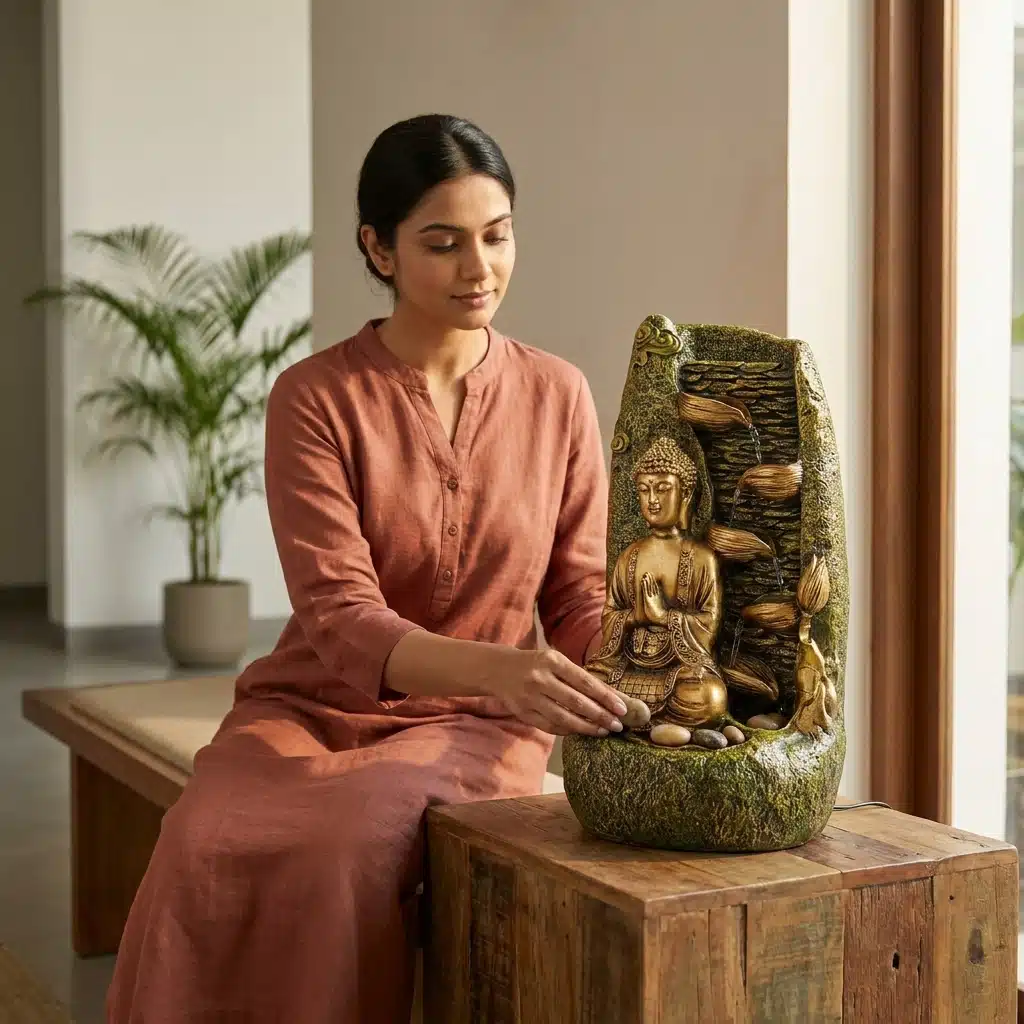 Meditating Buddha Indoor Water Fountain for Zen Home Décor & Relaxation