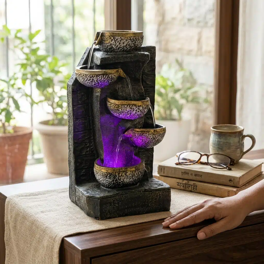 LED Indoor Zen Water Fountain with Cascading Bowls for Home Decor - Image 2