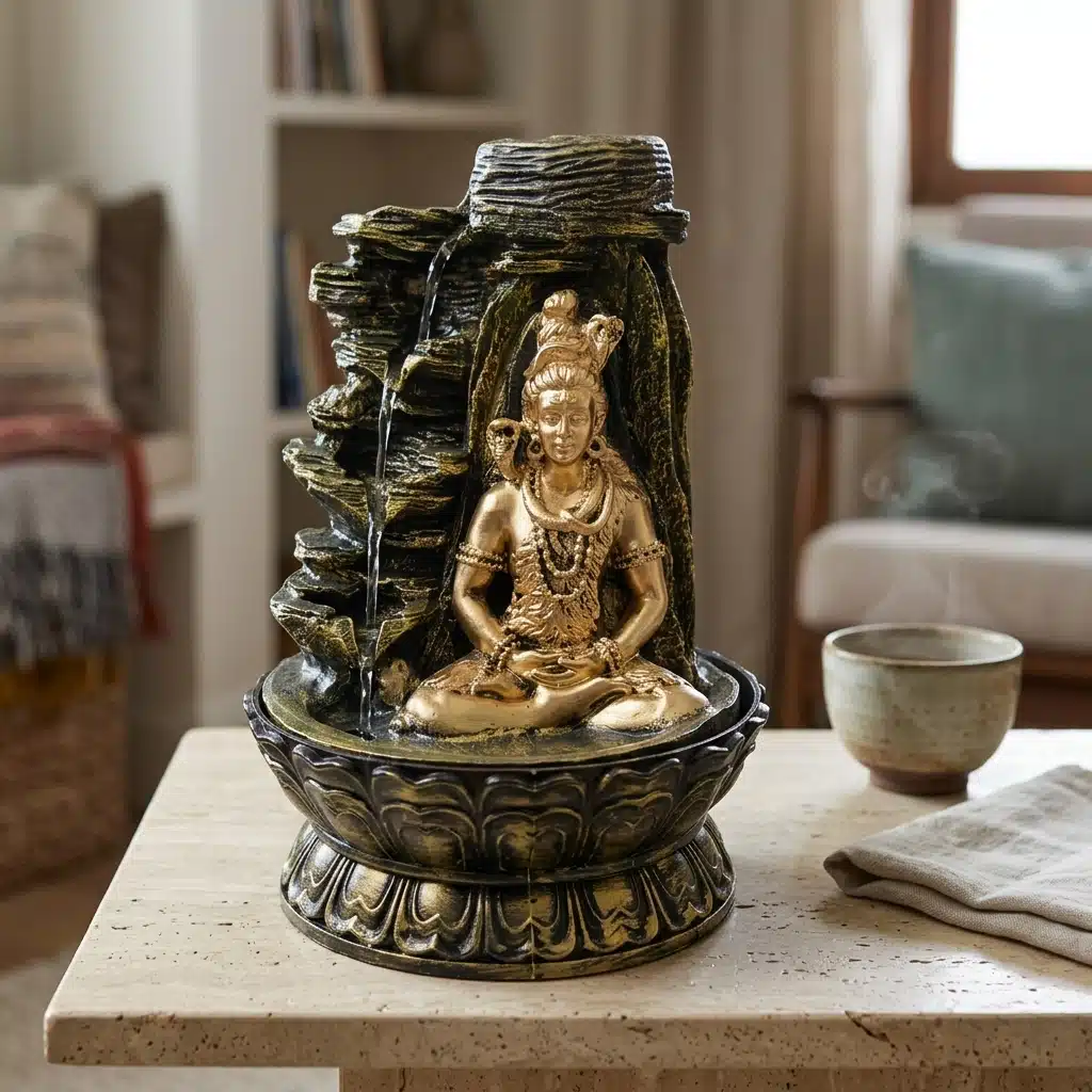 Shiva Tabletop Water Fountain – Indoor Meditation Waterfall with Rock Design, Spiritual Home Décor Fountain for Living Room, Office & Puja Room