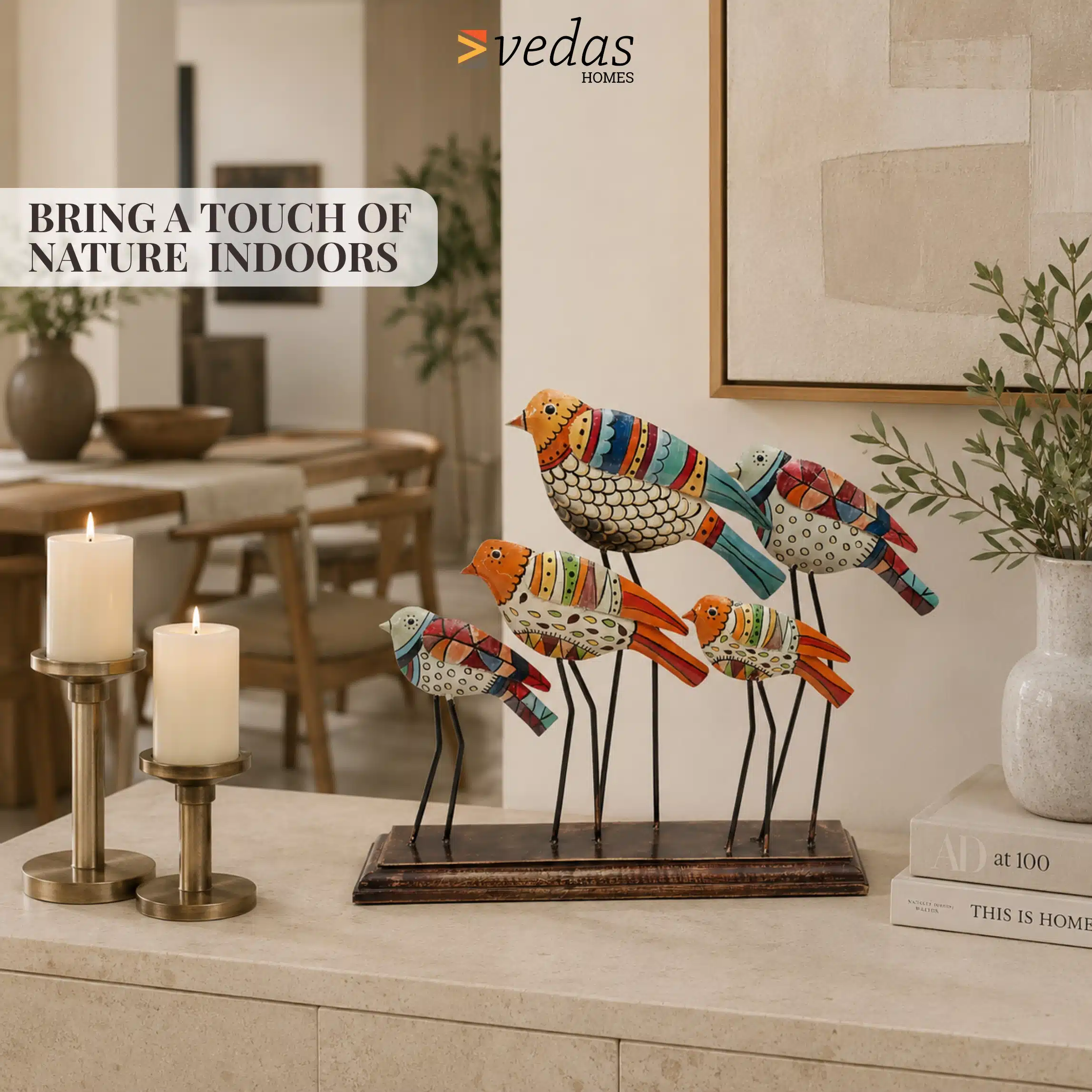 Handpainted Bird Showpiece | Metal & Wood Decorative Bird Figurine - Image 5