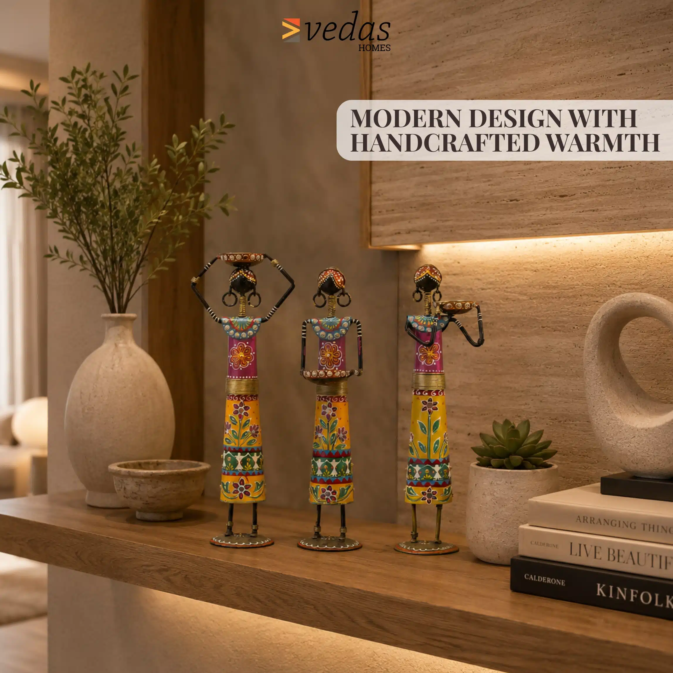 Designer Doll Set Showpiece | Akiro Multicolor Table Decor Set of 3 - Image 2