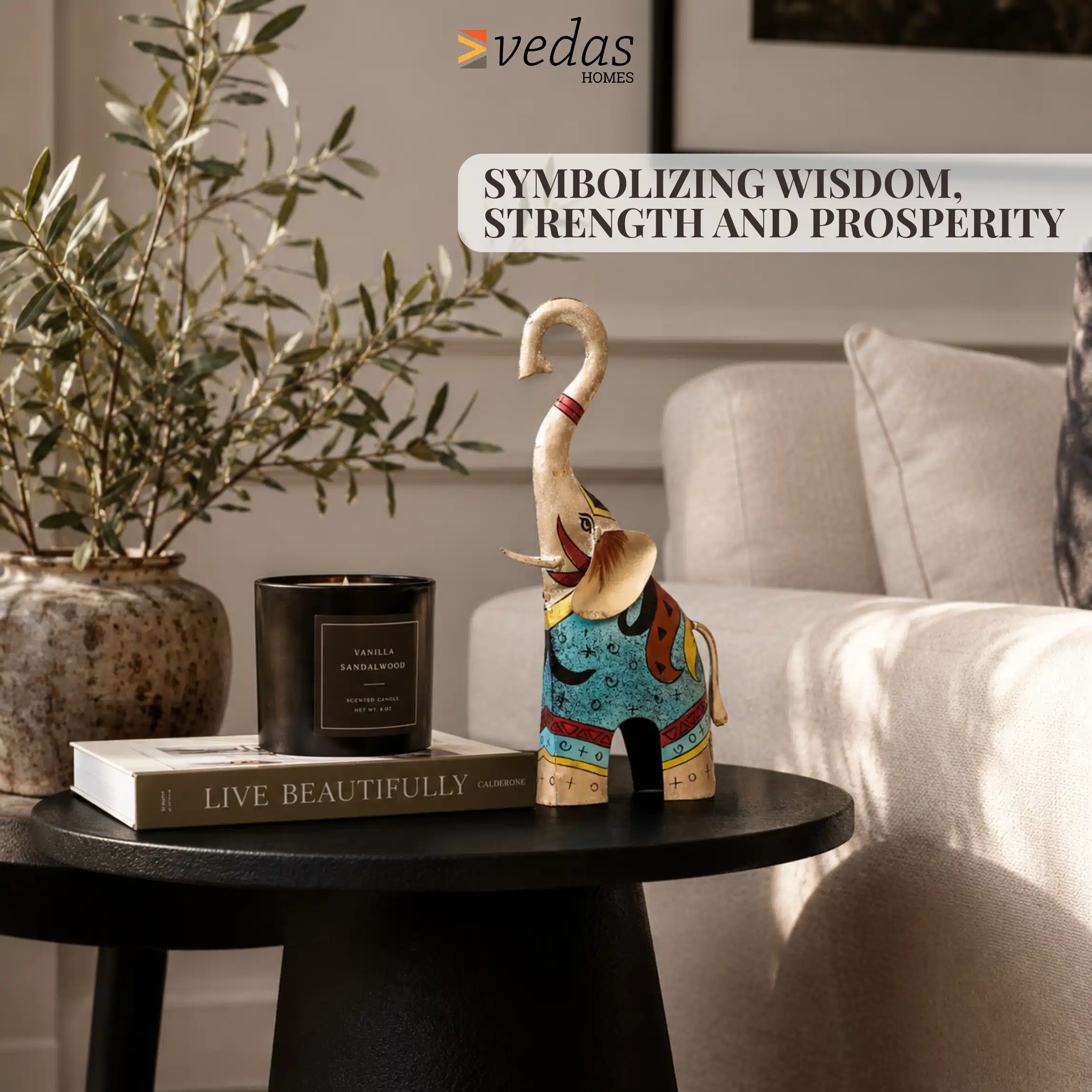 Elephant Showpiece Table Decor | Myron Hand Painted Metal Elephant Figurine - Image 2