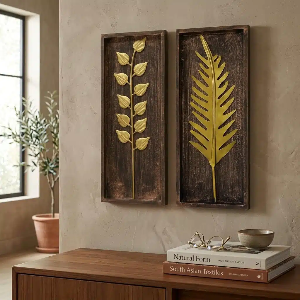 Gold Wall Decor Set of 2 – Metal and MDF Art Panels 8x20 - Image 5