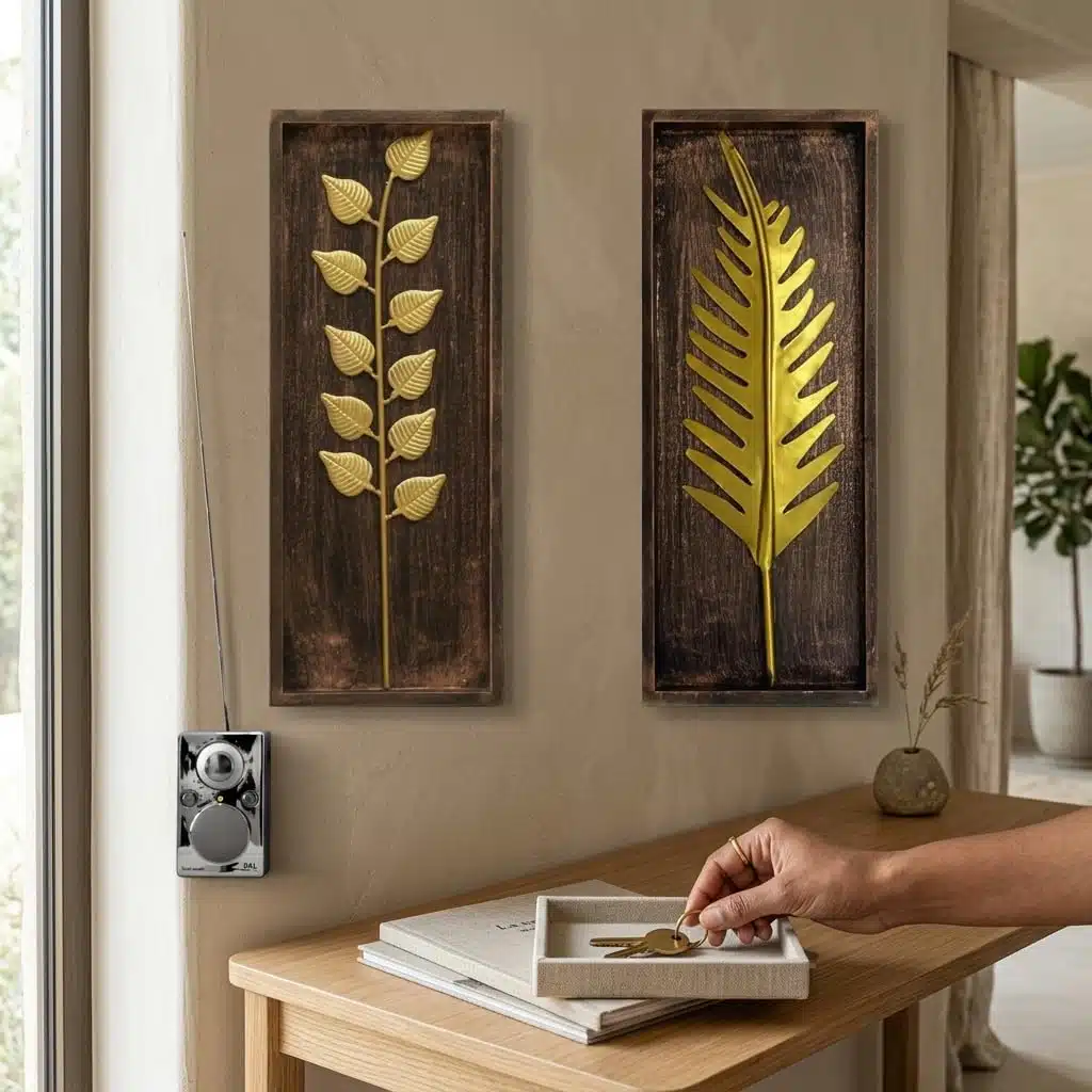 Gold Wall Decor Set of 2 – Metal and MDF Art Panels 8x20 - Image 4