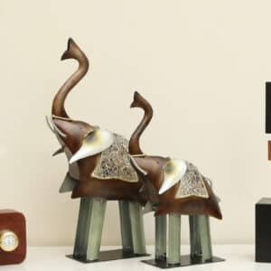 Metal Multicolor Anaya Elephant Showpiece Table Decor Set of 2