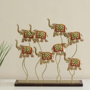 Metal & MDF Multicolor Royal Elephant Showpiece Table Decor