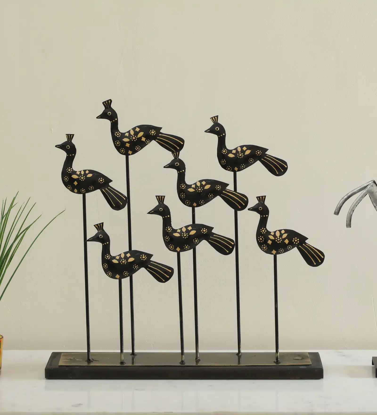 Metal & MDF Black Angel Bird Showpiece Table Decor