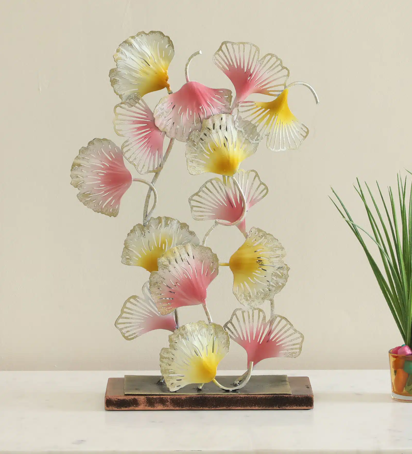 Metal & MDF Multicolor Tej Bunch Ginko Showpiece Table Decor