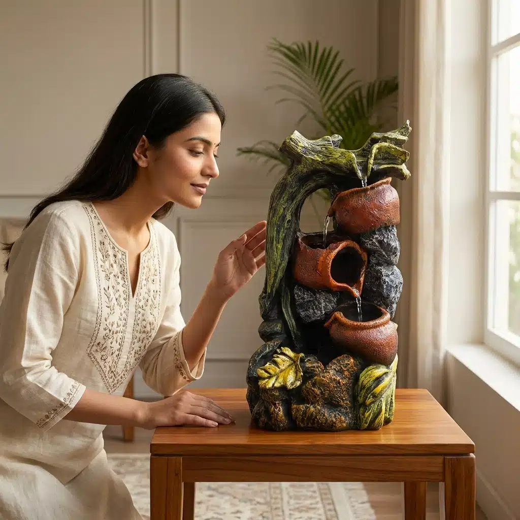 Rustic Hanging Pot Water Fountain with Tree-Inspired Waterfall Design - Image 3