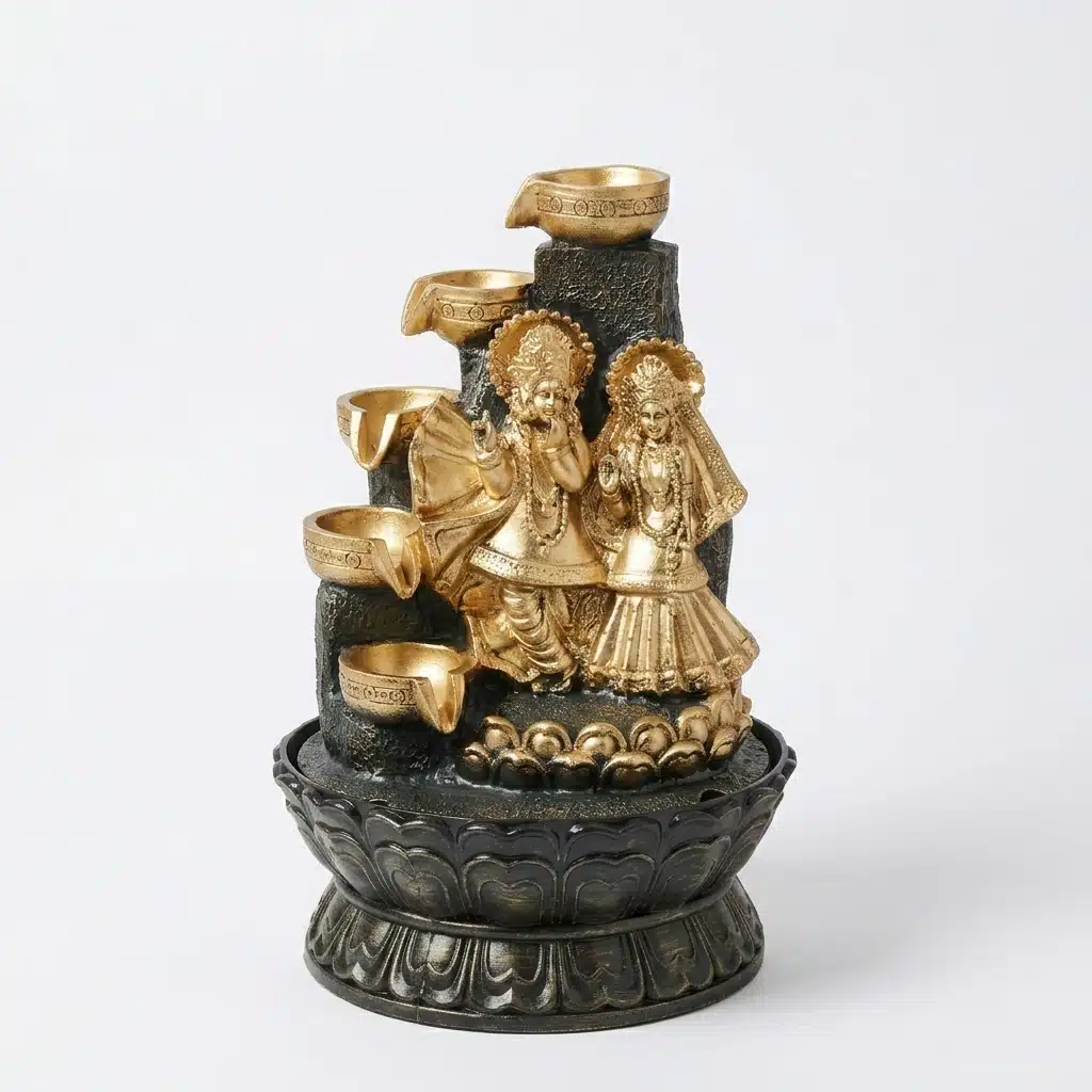 Radha Krishna Tabletop Water Fountain for Spiritual Home Decor - Image 4
