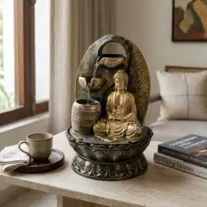 Resin Buddha Water Fountain with Arch & Pot Flow – Zen Tabletop Indoor Waterfall with Base for Home, Office, Meditation & Spiritual Décor