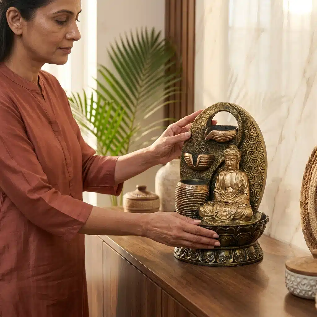 spiritual tabletop waterfall décor