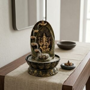 Resin Ganesha Water Fountain with Arch & Cascade – Spiritual Tabletop Indoor Waterfall with Base for Home, Office, Pooja Room & Vastu Décor