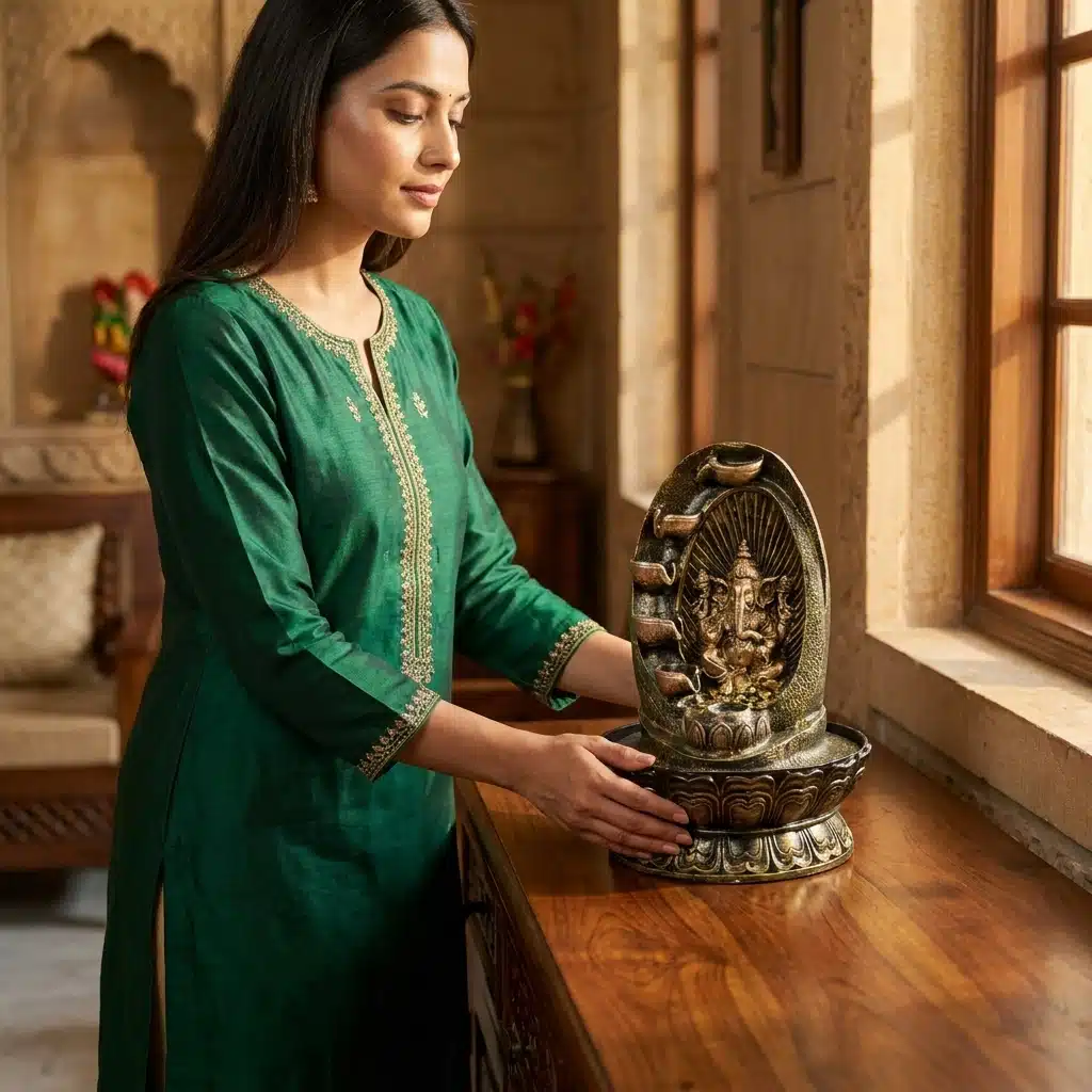 Resin Ganesha Water Fountain with Arch & Cascade – Spiritual Tabletop Indoor Waterfall with Base for Home, Office, Pooja Room & Vastu Décor - Image 3