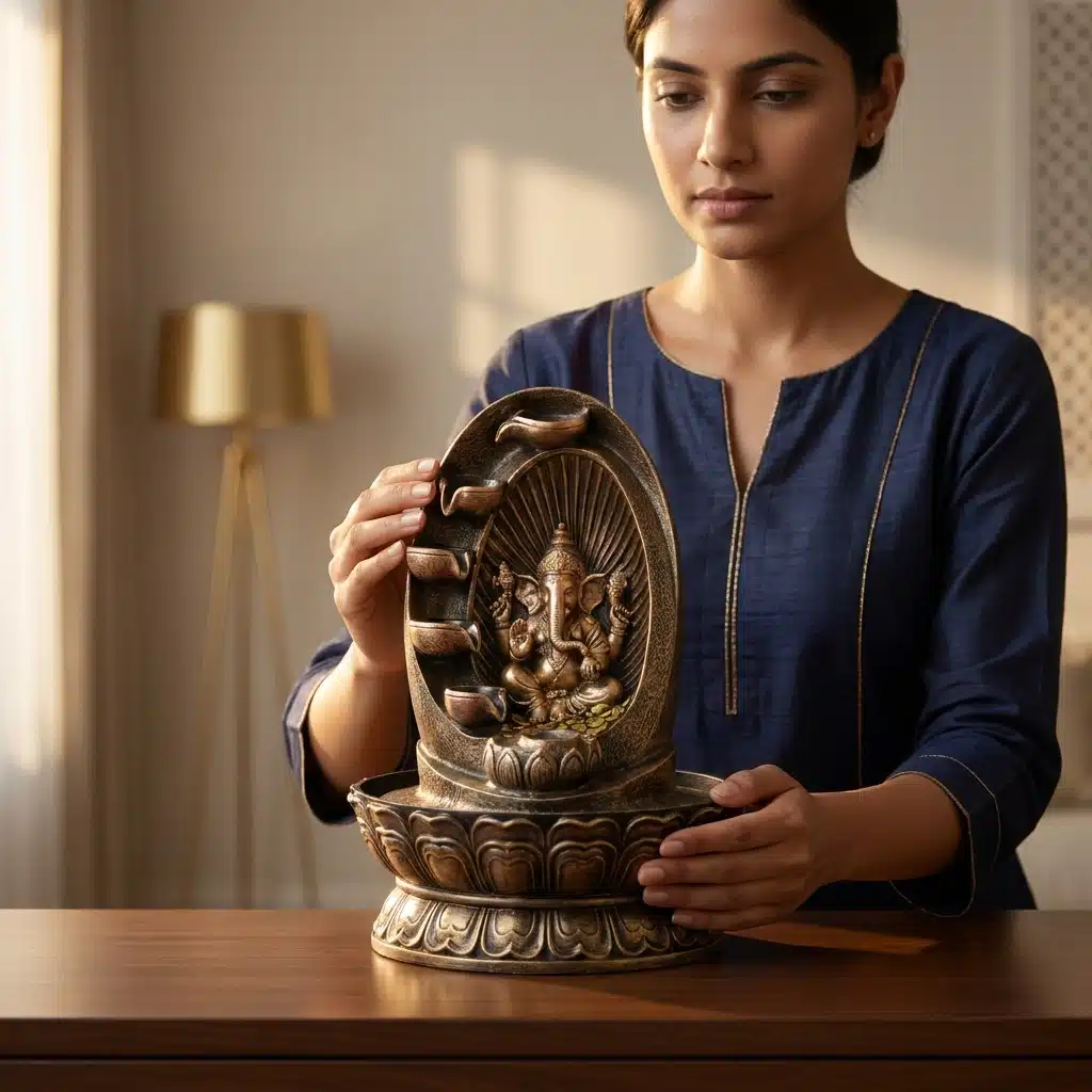 Resin Ganesha Water Fountain with Arch & Cascade – Spiritual Tabletop Indoor Waterfall with Base for Home, Office, Pooja Room & Vastu Décor - Image 2