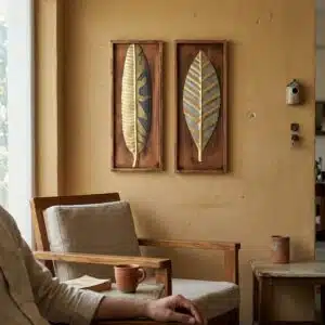 Vedas Exports Gold Metal Wall Art Set of 2 | Vertical Wall Hanging Frame Decor for Living Room, Bedroom, Office | Luxury Metal & MDF Wall Decor Panels | 8 x 20 Inch