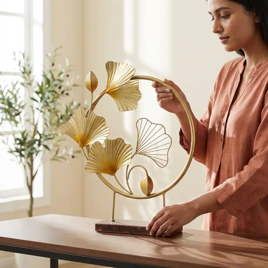 Ginkgo Table Decor Showpiece - Metal MDF Large 18x21 Inch - Image 3