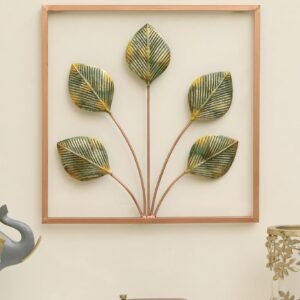 Vedas Exports Metal Wall Decor Frame for Living Room – Multicolour Iron Wall Art Hanging – Modern Wall Decoration for Home, Bedroom, Dining Room, Office (Size 18 x 18 inches) (Crete Leaf)
