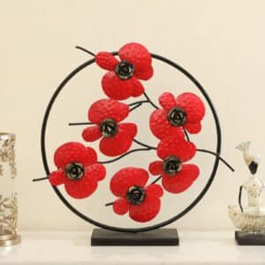 Metal & MDF Multicolor Poppy Leaf Showpiece Table Decor