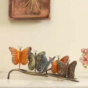 Butterfly Candle Holder - Metal Multicolor T-Light Table Decor