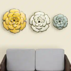 Metal Multicolor Royal Flower Set Wall Decor (Set of 3)