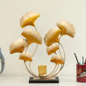 Metal Leaf Table Decor - Aiza Showpiece with Candle Holder 16x20