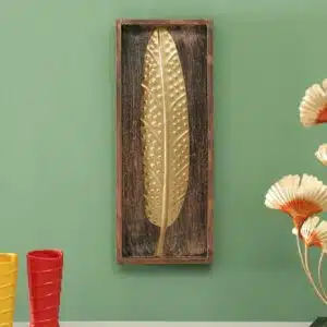 Vedas Metal Leaf Wall Decor Vertical Wall Hanging | Multicolour Iron & MDF Wall Art | Wall Decor for Living Room Entrance Bedroom | Modern Home Wall Decoration (8 x 20 Inch)