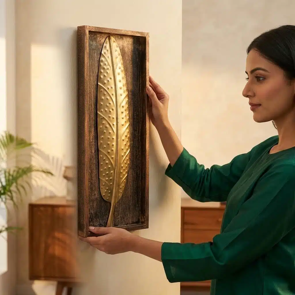 Vedas Metal Leaf Wall Decor Vertical Wall Hanging | Multicolour Iron & MDF Wall Art | Wall Decor for Living Room Entrance Bedroom | Modern Home Wall Decoration (8 x 20 Inch) - Image 2