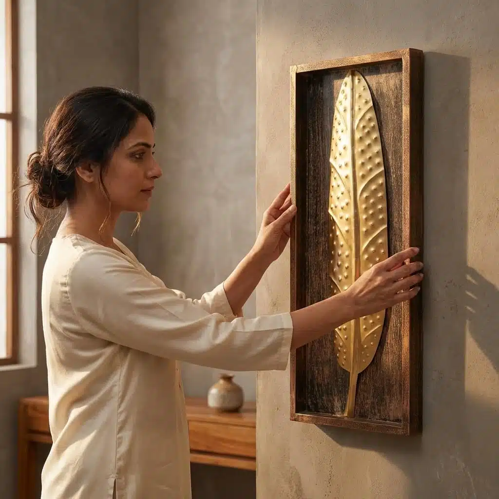 Vedas Metal Leaf Wall Decor Vertical Wall Hanging | Multicolour Iron & MDF Wall Art | Wall Decor for Living Room Entrance Bedroom | Modern Home Wall Decoration (8 x 20 Inch) - Image 4