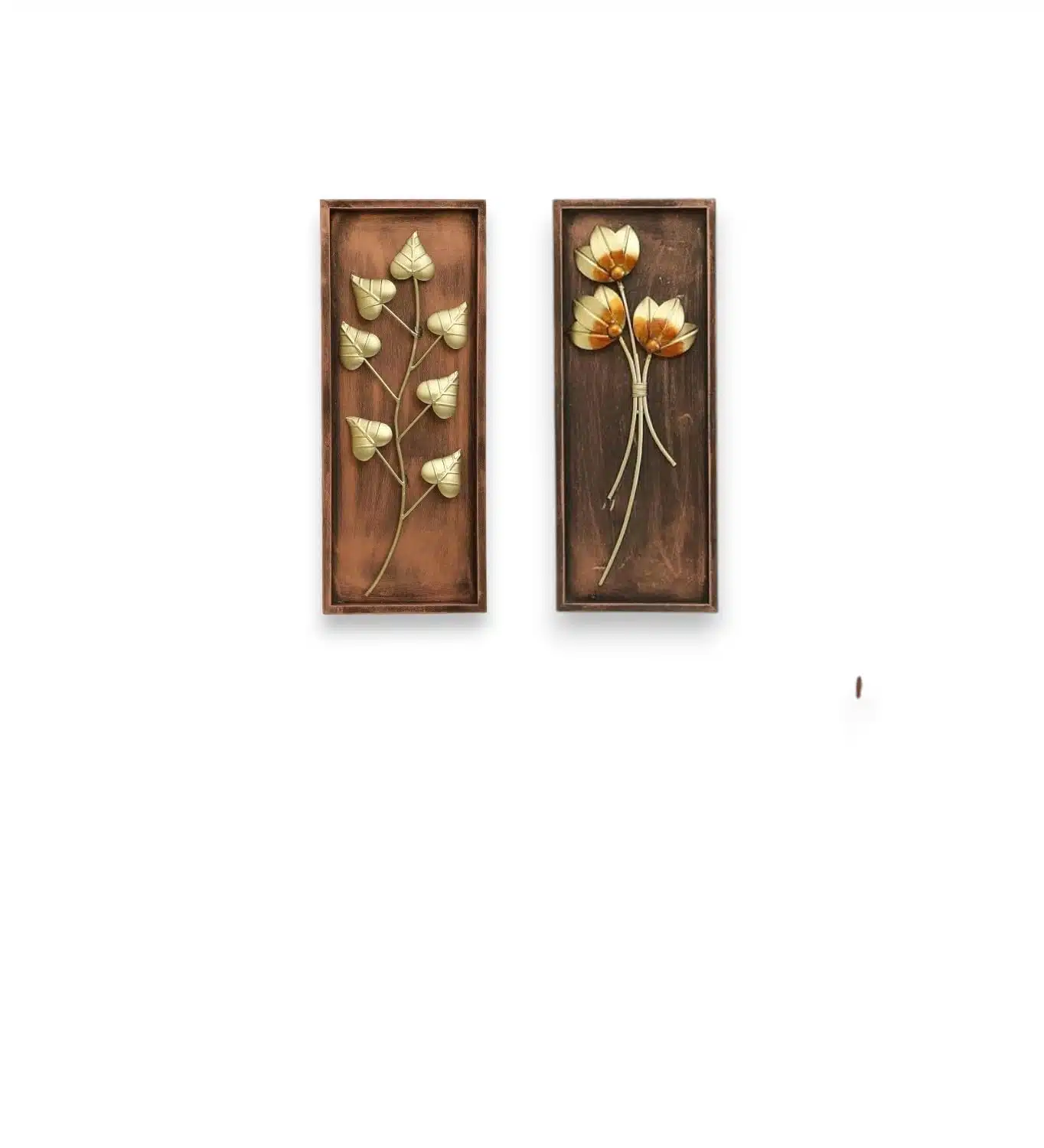 Vedas Gold Metal Leaf Wall Decor Set of 2 | Vertical Wall Hanging for Entrance Staircase Wall | Iron Wall Art | Modern Wall Decor for Living Room Bedroom Hallway (8 x 20 Inch)(Size 8 x 20 inches) (Set of 2) (Holly & Jane) - Image 5