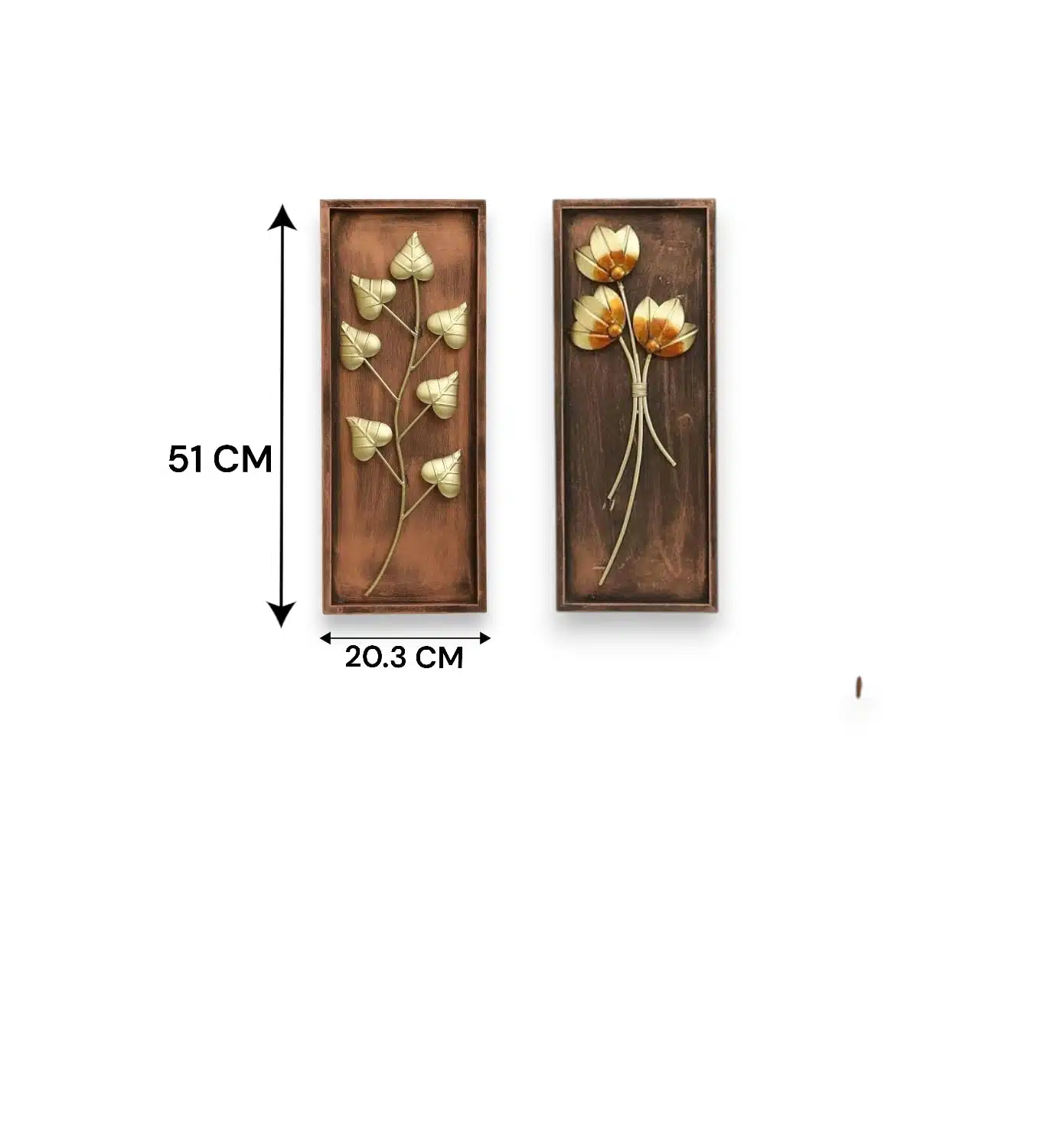 Vedas Gold Metal Leaf Wall Decor Set of 2 | Vertical Wall Hanging for Entrance Staircase Wall | Iron Wall Art | Modern Wall Decor for Living Room Bedroom Hallway (8 x 20 Inch)(Size 8 x 20 inches) (Set of 2) (Holly & Jane) - Image 6