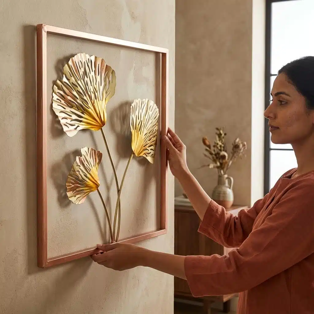 Vedas Exports Ginkgo Leaf Metal Wall Art with MDF Frame | Modern Wall Hanging Decor for Living Room, Bedroom, Dining Room | Iron Wall Decor | Home Wall Decoration | 18 x 18 Inch - Image 3