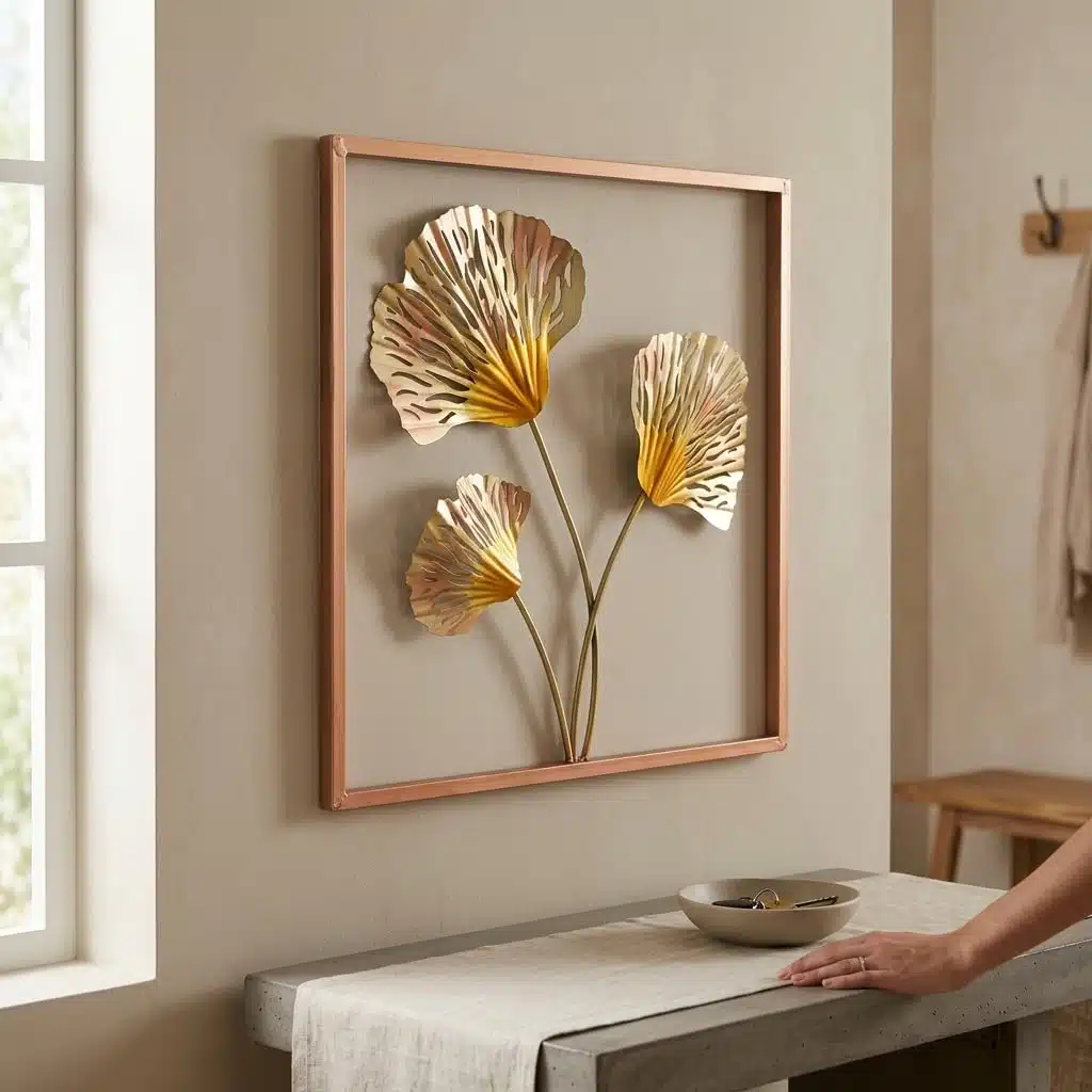 Vedas Exports Ginkgo Leaf Metal Wall Art with MDF Frame | Modern Wall Hanging Decor for Living Room, Bedroom, Dining Room | Iron Wall Decor | Home Wall Decoration | 18 x 18 Inch - Image 4