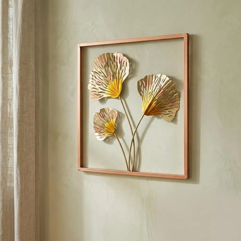 Vedas Exports Ginkgo Leaf Metal Wall Art with MDF Frame | Modern Wall Hanging Decor for Living Room, Bedroom, Dining Room | Iron Wall Decor | Home Wall Decoration | 18 x 18 Inch - Image 5