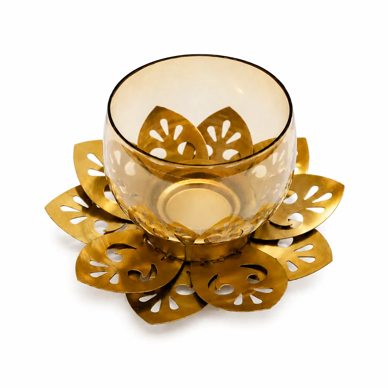 Lotus Candle Holder - Handcrafted Metal Glass Tealight Stand - Image 3
