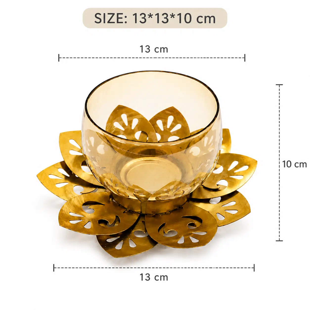 Lotus Candle Holder - Handcrafted Metal Glass Tealight Stand - Image 4